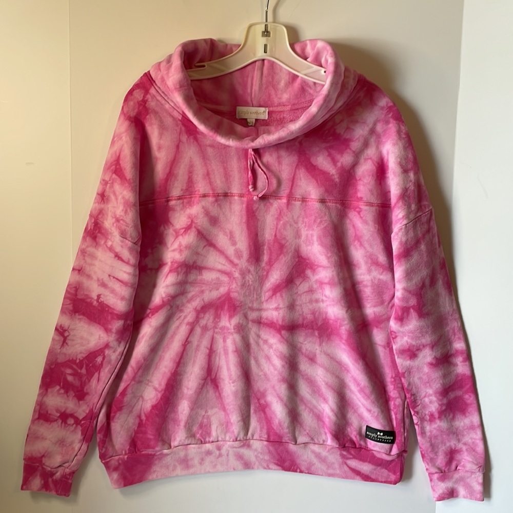 Simply Southern Women's Size Medium Funnel Neck Pink Tye Dye